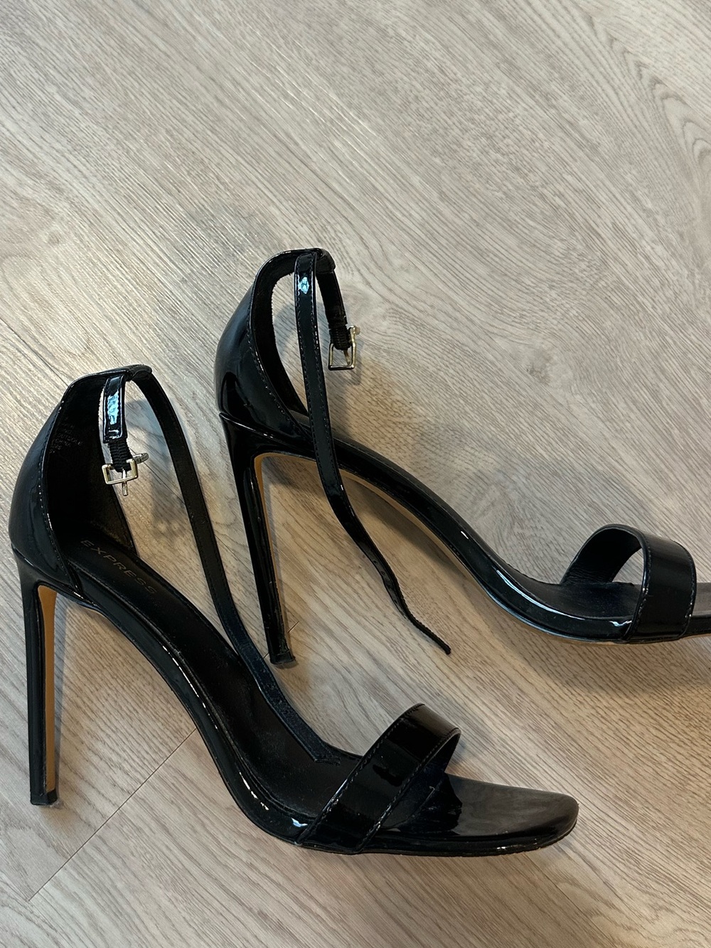 Express Black Patent High Heel Ankle Strap Sandals